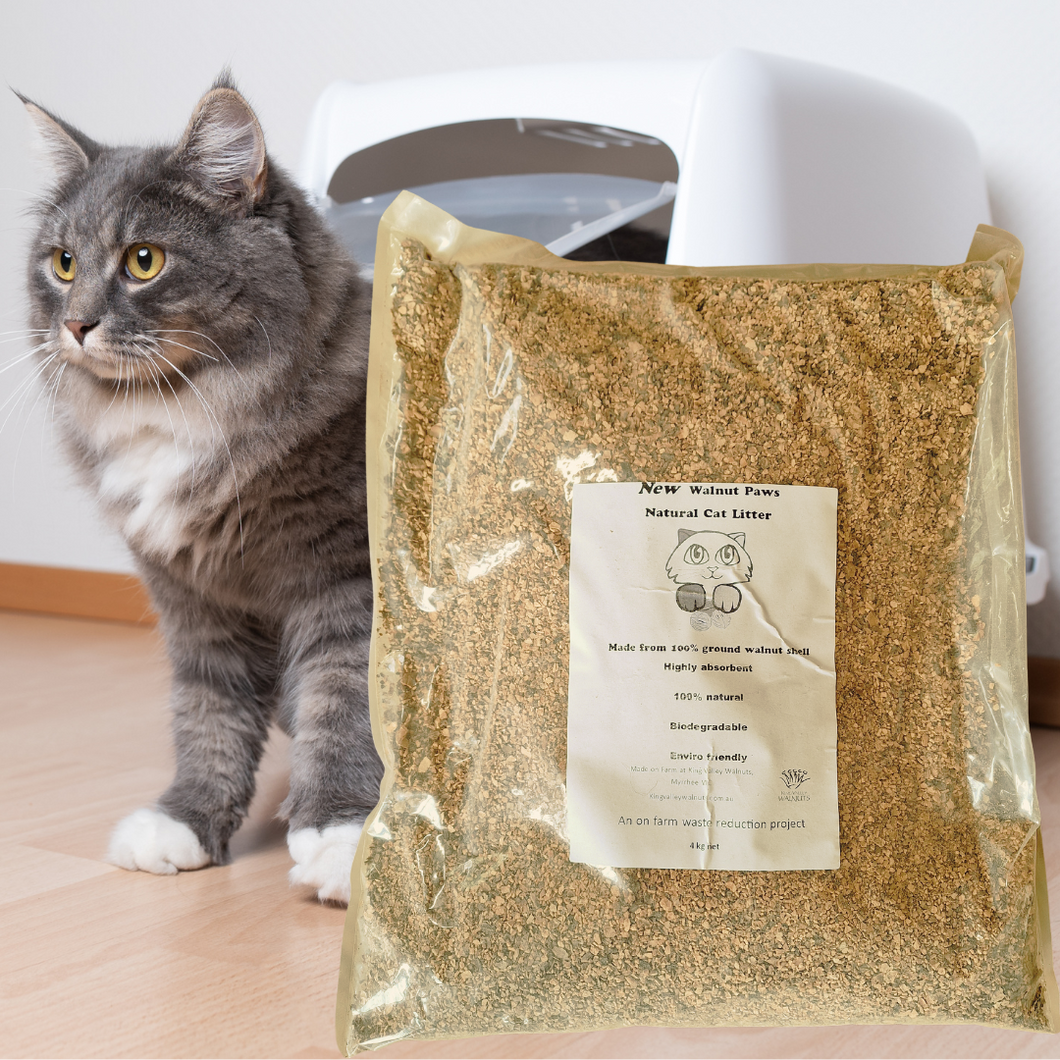 Cat litter made from walnut shop shells
